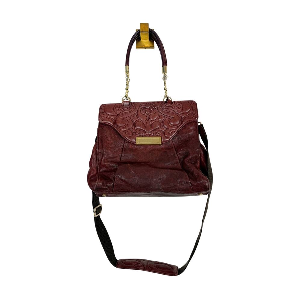 Nanette Lepore Burgundy Embossed Floral Satchel Shoulder Bag